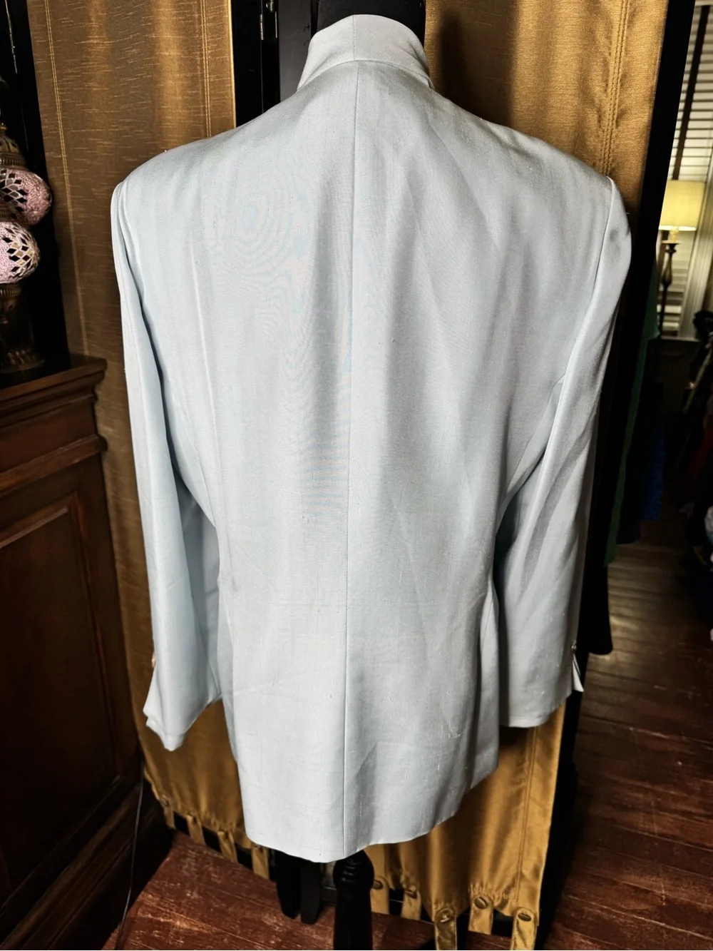 Vintage Christian Dior 100% Silk Blazer Size 16 Light Blue Made Korea